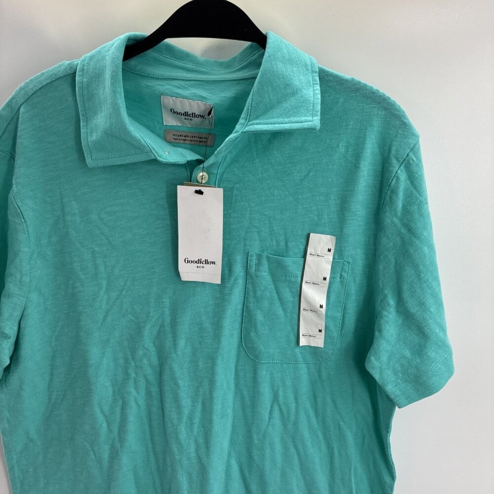 Goodfellow & Co Mens M Polo Shirt Teal Blue Short Sleeve Cotton Pocket New - Picture 2 of 6